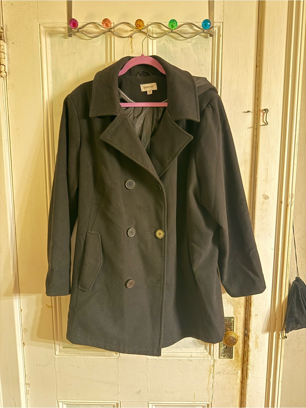 Avenue Black Double-Breasted Peacoat